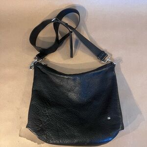 Halston Heritage Black Pebbled Leather Zip Close Adjustable Strap Crossbody Bag